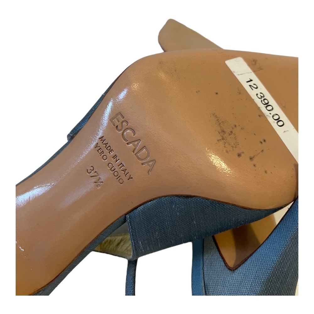 ESCADA Shoes Bryne Pale Blue Silk Slingback High Heel Pumps Size 37.5, US 7.5 - Picture 9 of 10